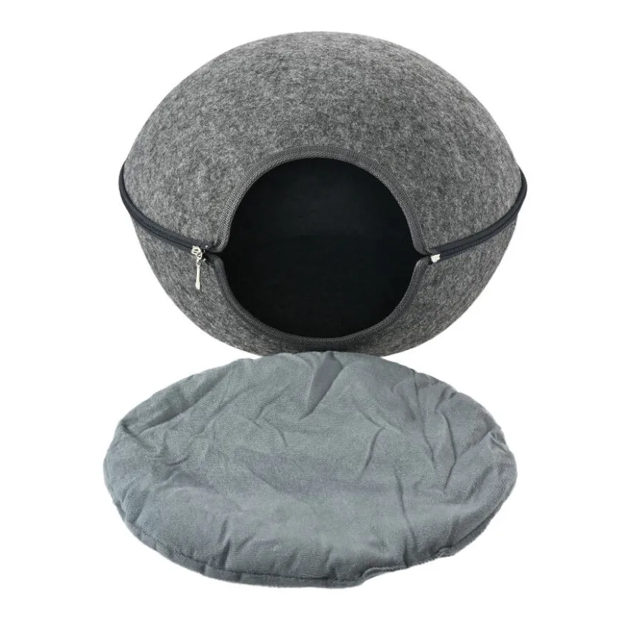Leeby Cama Cueva Fieltro Gris para gatos