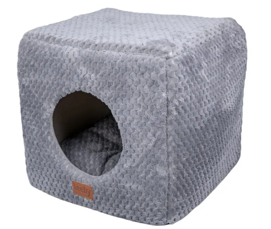 Leeby Cama Cueva Suave Gris para gatos
