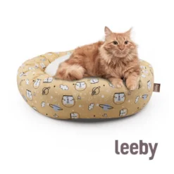 Leeby Cama Donut Antideslizante Estampado Comic Amarillo para gatos