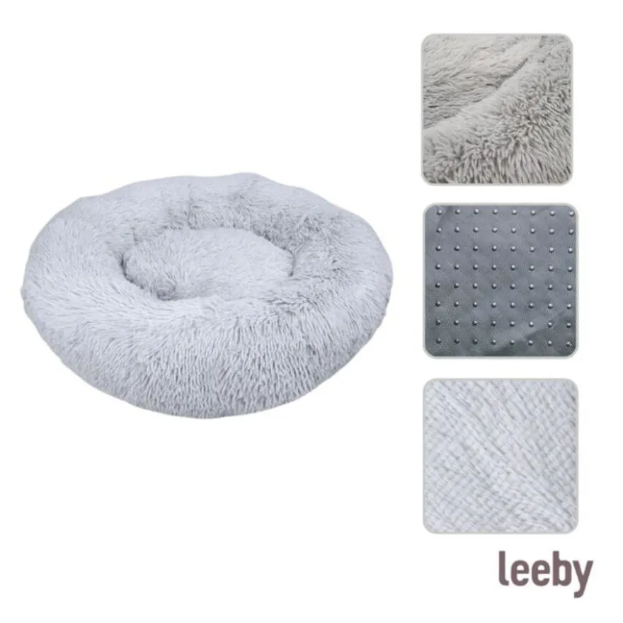 Leeby Cama Donut Anti Estrés XXL Gris para personas y perros