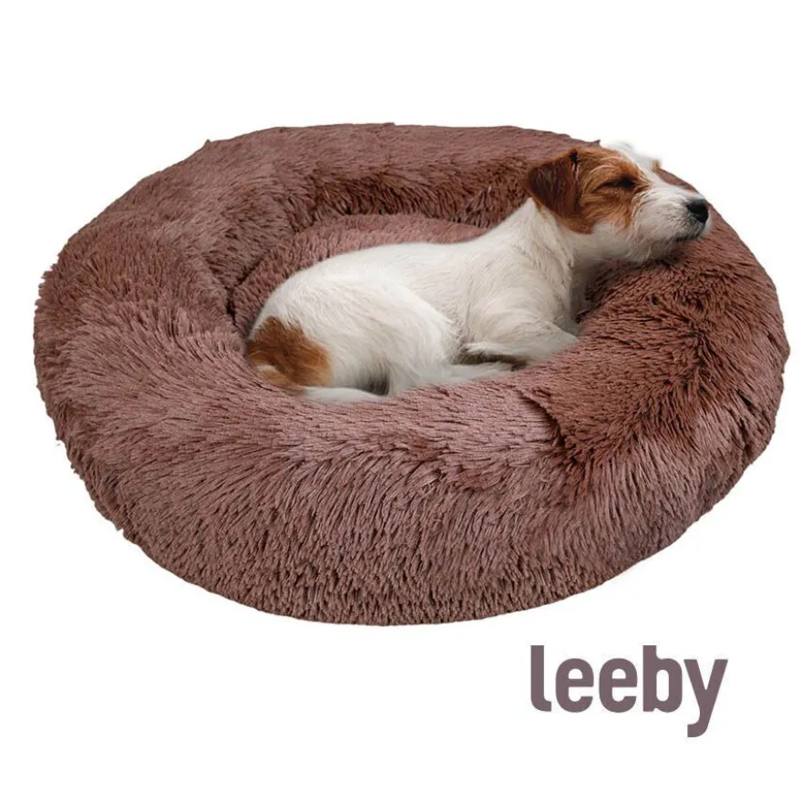 Leeby Cama Redonda Antiestrés Marrón para perros