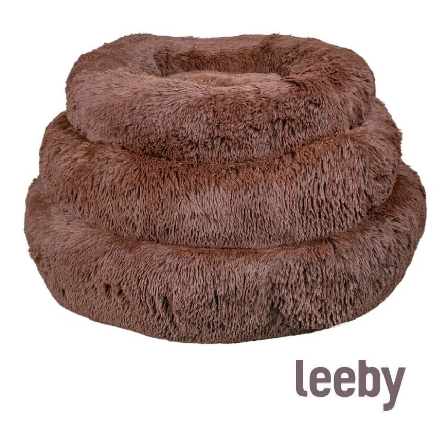Leeby Cama Redonda Antiestrés Marrón para perros