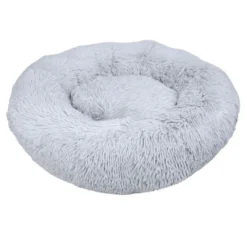 Leeby Cama Redonda Antiestrés de Pelo Gris para perros