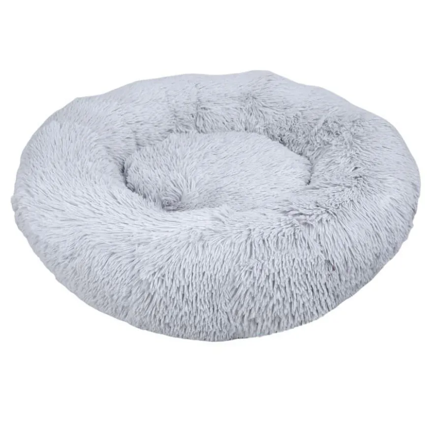 Leeby Cama Redonda Antiestrés de Pelo Gris para perros