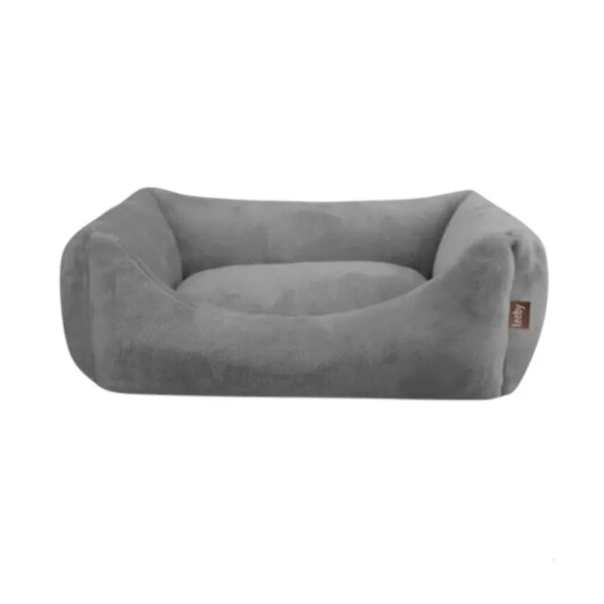 Leeby Cama suave de terciopelo gris para perros