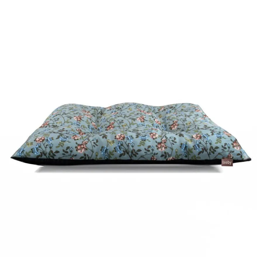 Leeby Cojín Acolchado Turquesa de Flores para perros