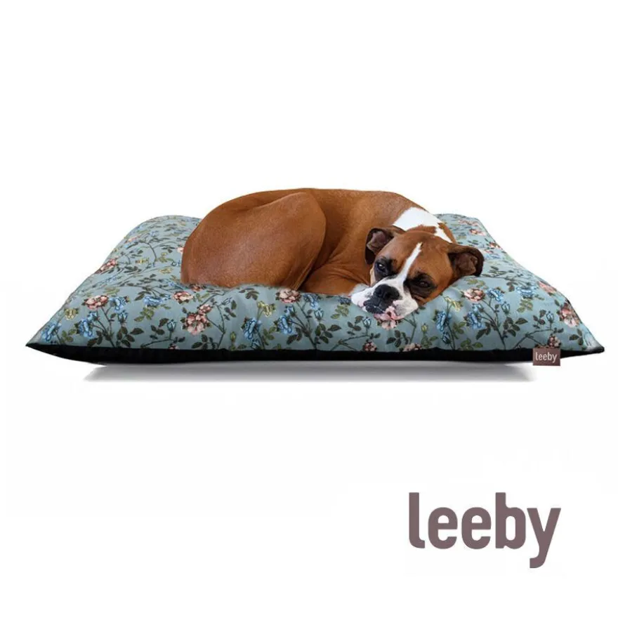 Leeby Cojín Acolchado Turquesa de Flores para perros