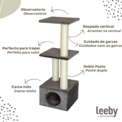 Leeby Colette DoubPost torre rascador con cama nido gris para gatos