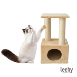 Leeby Colette Scratch rascador con cama nido y juguete beige para gatos