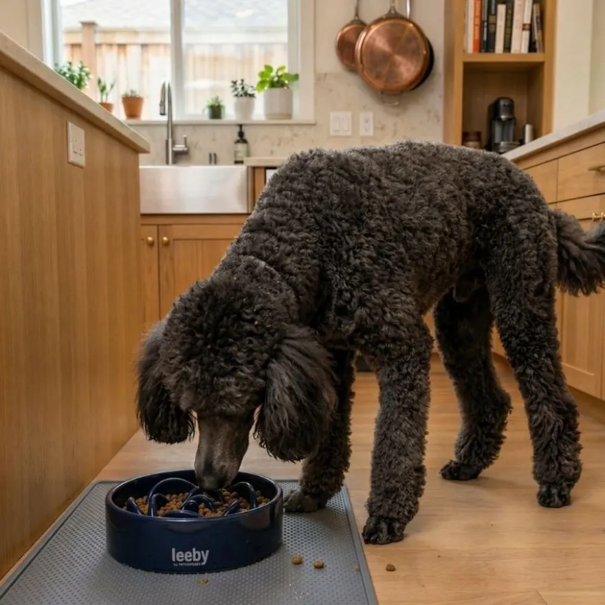 Leeby Comedero Antivoracidad de Cerámica Azul para perros