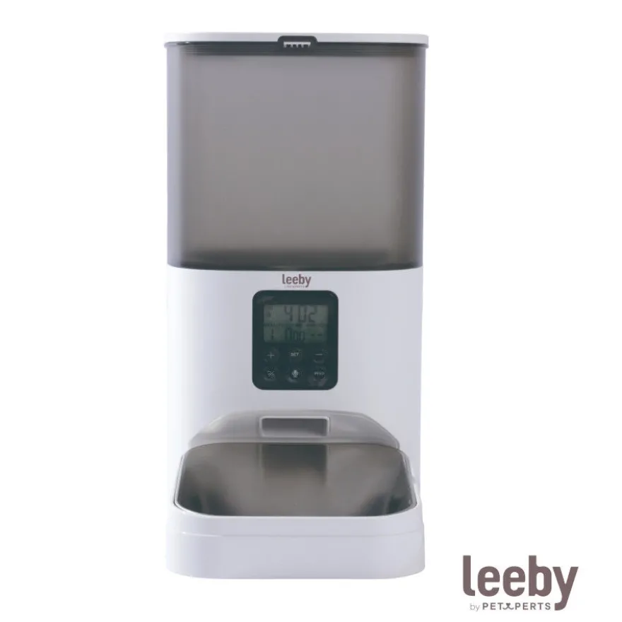 Leeby Comedero Automático Programable Blanco y Gris para perros y gatos
