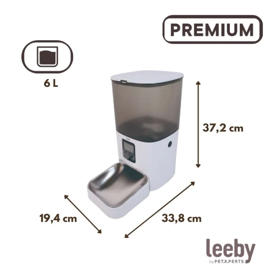 Leeby Comedero Automático Programable Blanco y Gris para perros y gatos