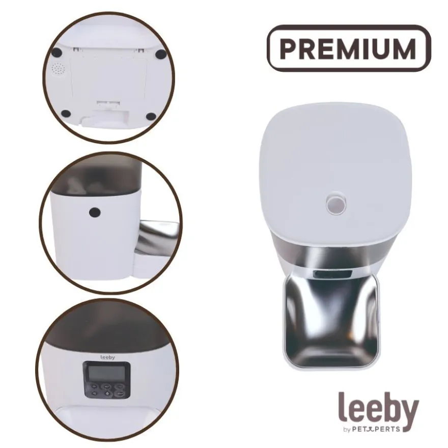 Leeby Comedero Automático Programable Blanco y Gris para perros y gatos