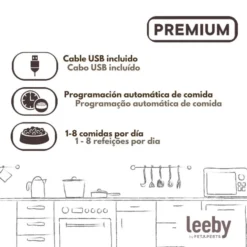 Leeby Comedero Automático Programable Blanco y Gris para perros y gatos
