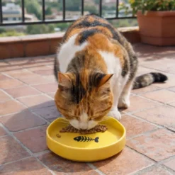 Leeby Comedero de Cerámica Amarillo con Orejitas para gatos