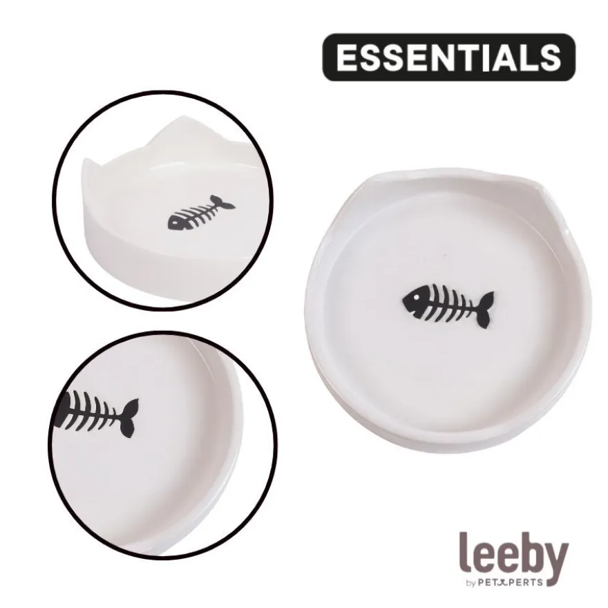 Leeby Comedero de Cerámica Blanco con Orejitas para gatos