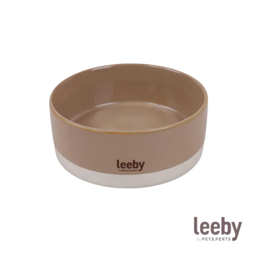 Leeby Comedero de Cerámica Marrón y Blanco para perros