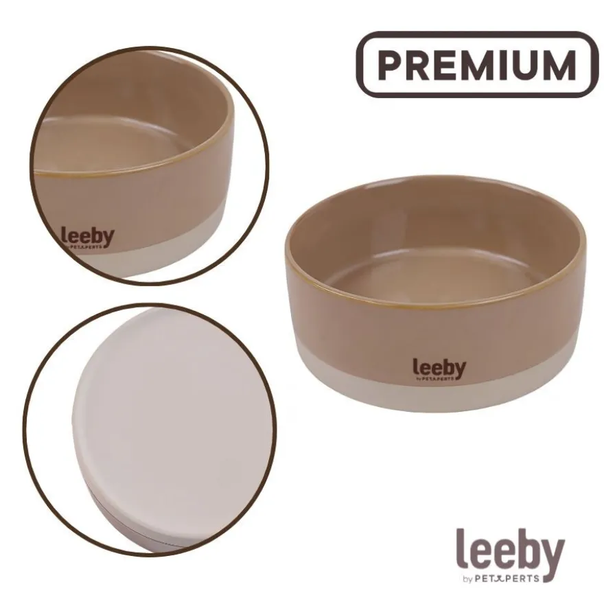 Leeby Comedero de Cerámica Marrón y Blanco para perros