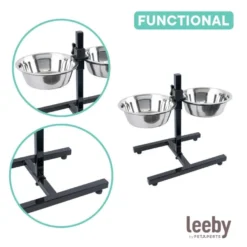 Leeby Comedero Doble Ajustable de Acero Inoxidable para perros