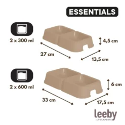 Leeby Comedero Doble Cuadrado Taupe para perros