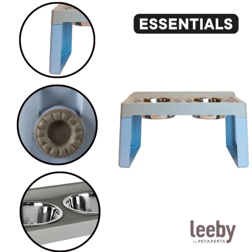Leeby Comedero Doble de Acero Inoxidable Color Azul para perros