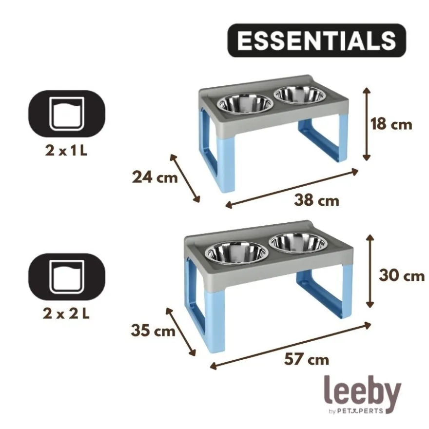 Leeby Comedero Doble de Acero Inoxidable Color Azul para perros