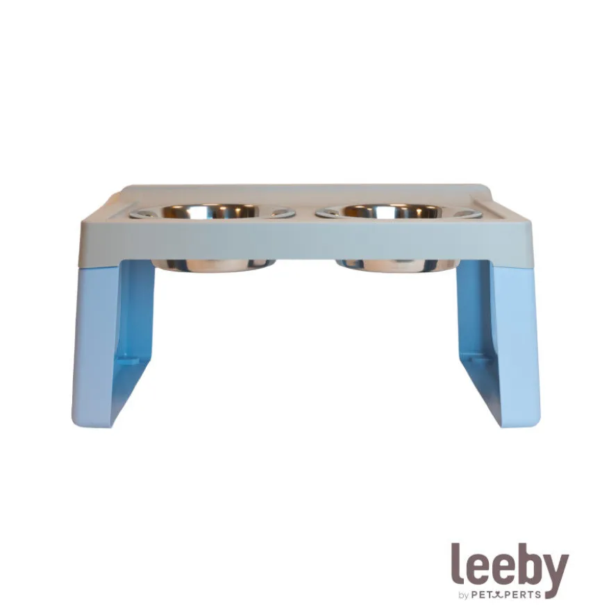 Leeby Comedero Doble de Acero Inoxidable Color Azul para perros
