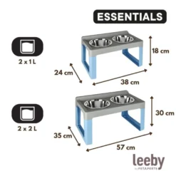 Leeby Comedero Doble de Acero Inoxidable Color Azul para perros