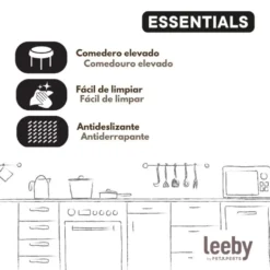 Leeby Comedero Doble de Acero Inoxidable Color Azul para perros