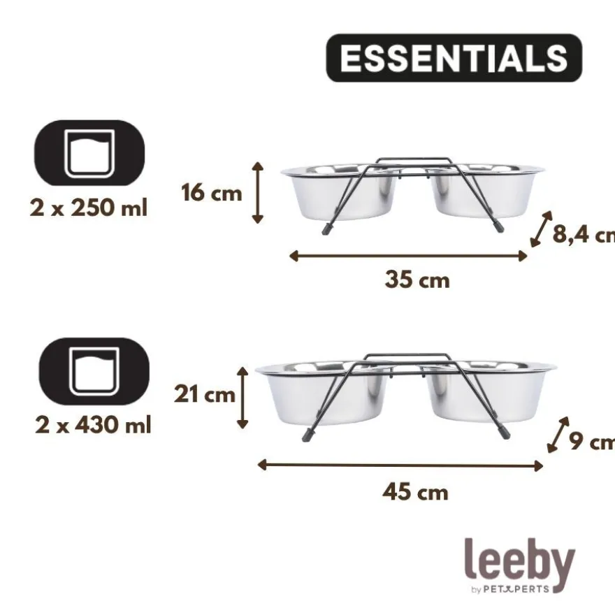 Leeby Comedero Doble de Acero Inoxidable con Soporte para perros y gatos
