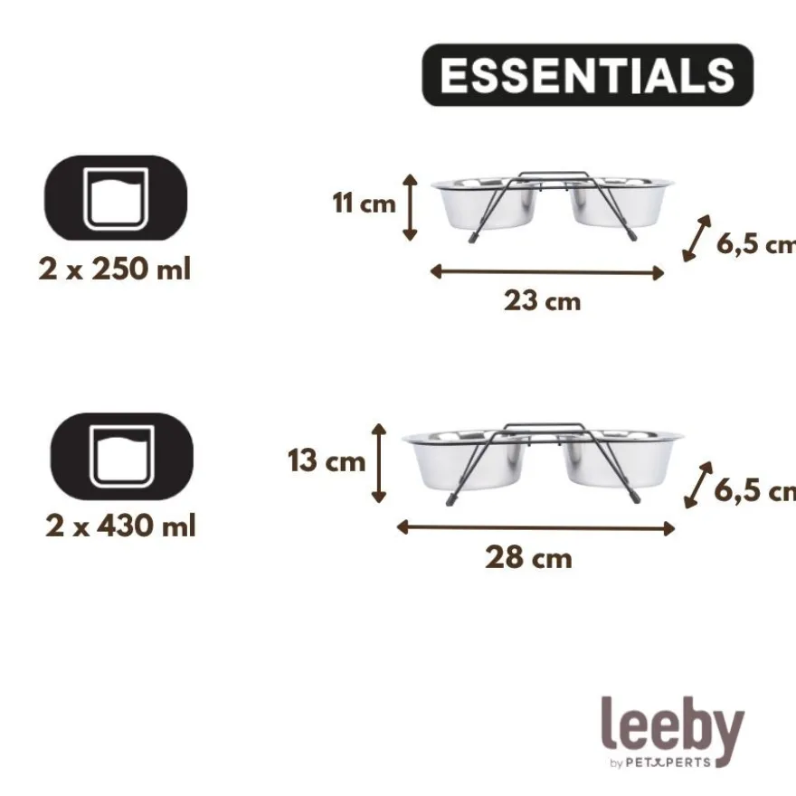 Leeby Comedero Doble de Acero Inoxidable con Soporte para perros y gatos