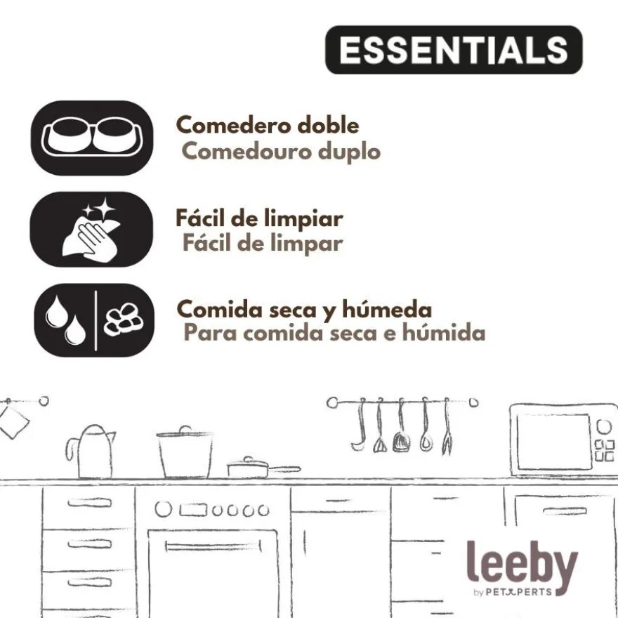 Leeby Comedero Doble de Plástico para perros y gatos