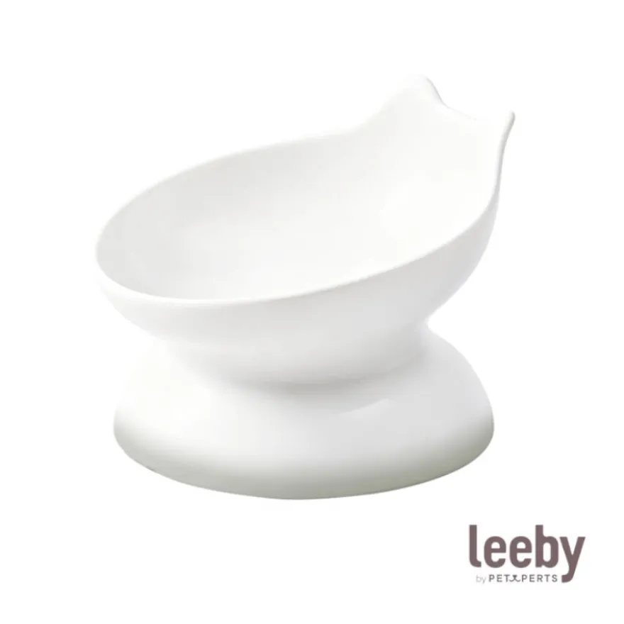 Leeby Comedero Elevado Inclinado de Cerámica Blanco para gatos