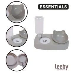Leeby Comedero y Dispensador de Agua 2 en 1 Gris y Blanco para gatos