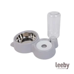 Leeby Comedero y Dispensador de Agua 2 en 1 Acero Inoxidable Gris para gatos