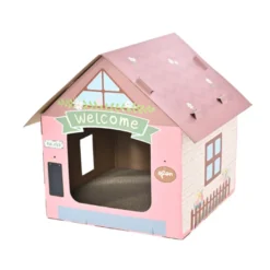 Leeby Hattie casita rascador de cartón rosa para gatos
