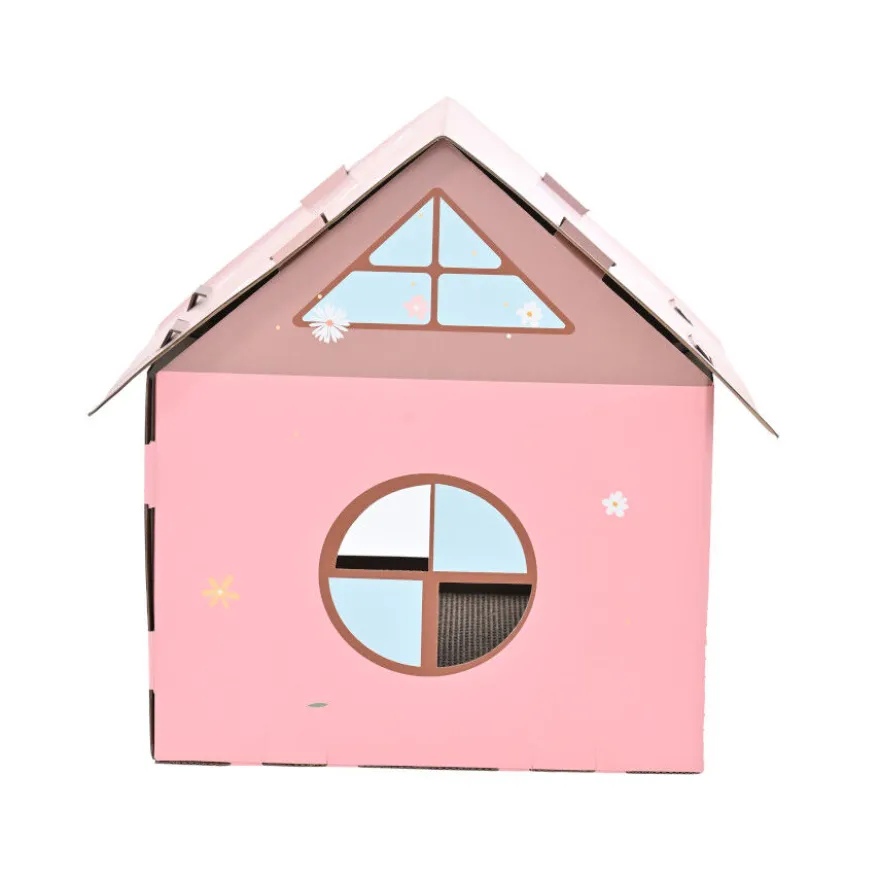 Leeby Hattie casita rascador de cartón rosa para gatos