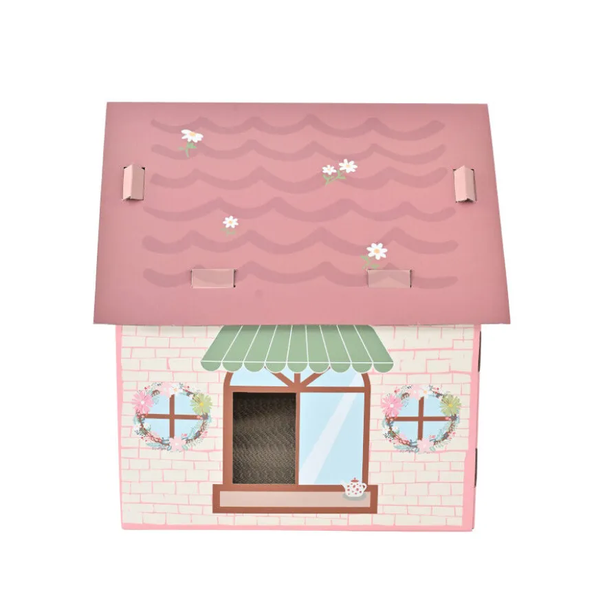 Leeby Hattie casita rascador de cartón rosa para gatos
