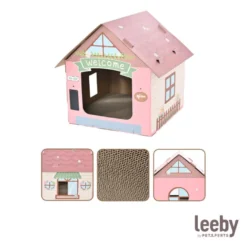 Leeby Hattie casita rascador de cartón rosa para gatos