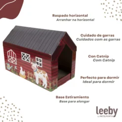 Leeby Hattie casita rascador de cartón con estampado de granja para gatos