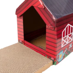 Leeby Hattie casita rascador de cartón con estampado de granja para gatos