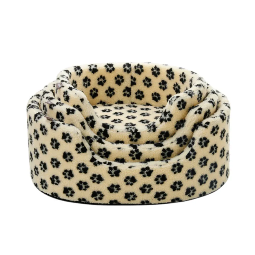 Leeby Sofá Bed Paw Print Beige para perros