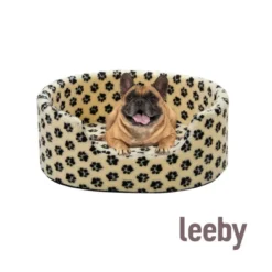 Leeby Sofá Bed Paw Print Beige para perros