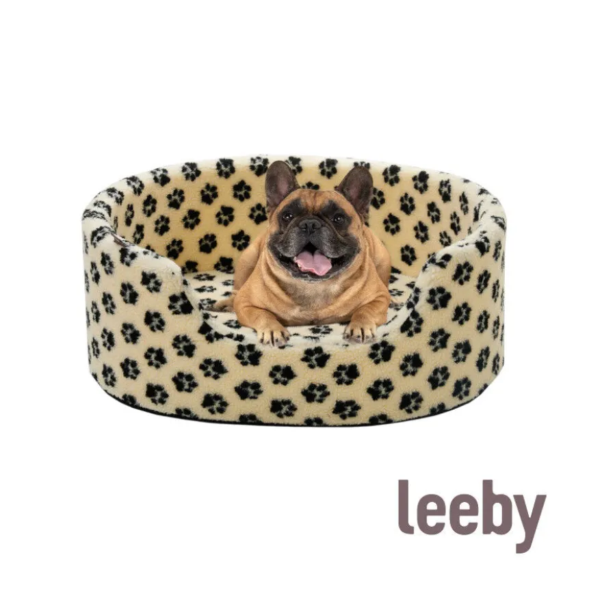 Leeby Sofá Bed Paw Print Beige para perros