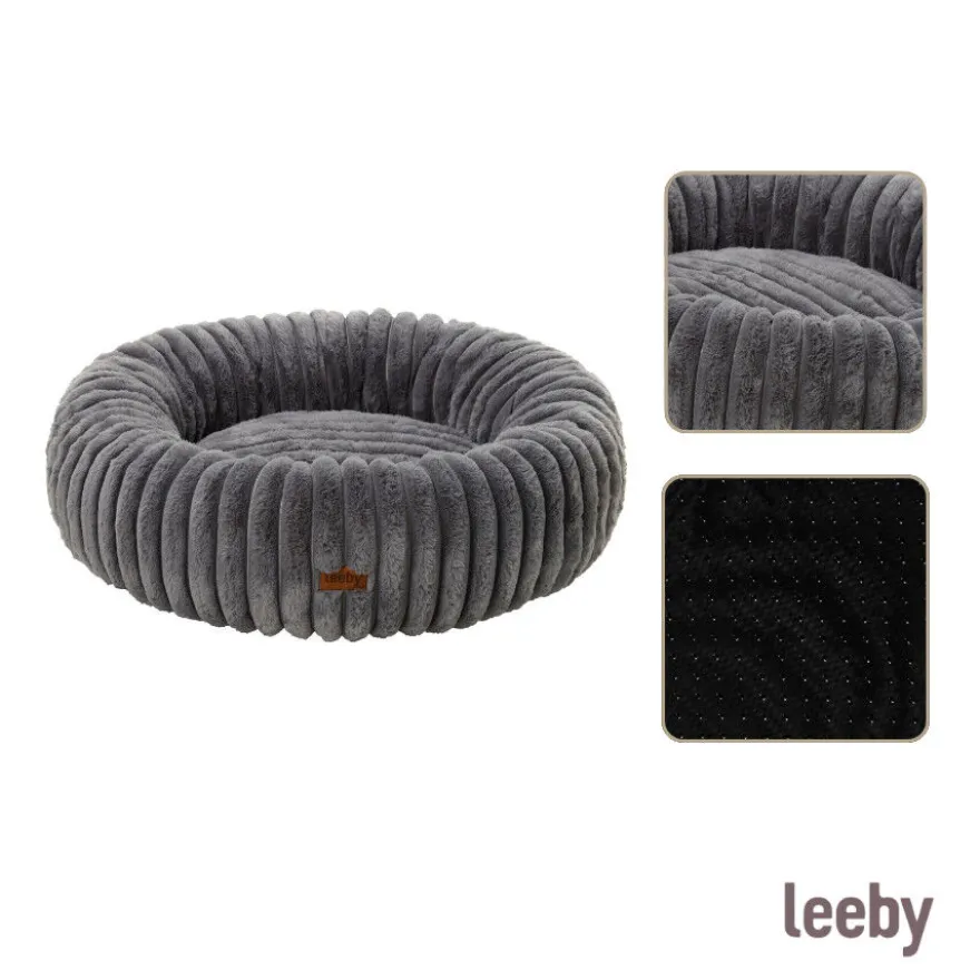 Leeby Sofá Donut Corduroy Gris para perros