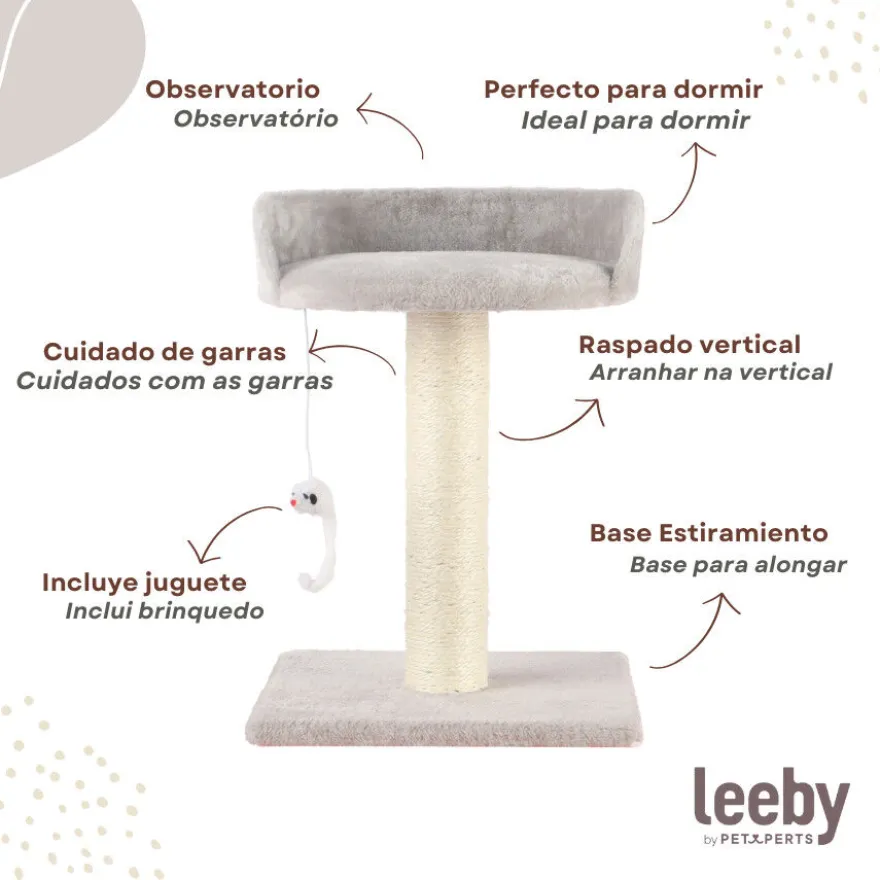 Leeby Tigrou rascador con cama y juguete gris para gatos