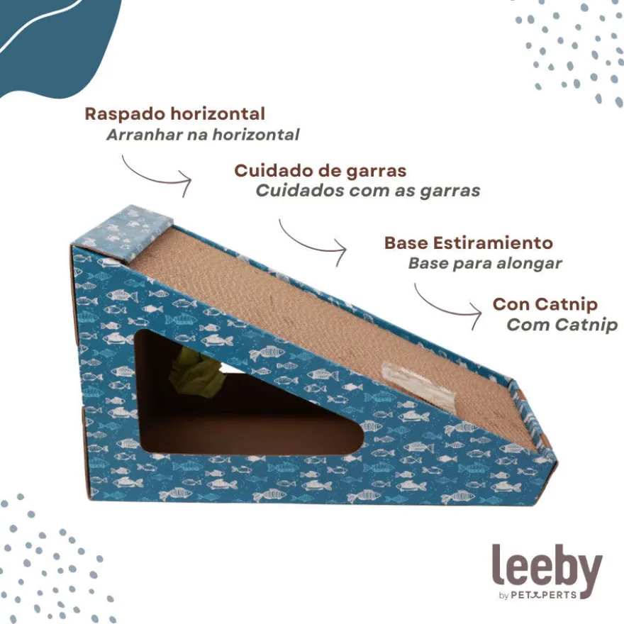 Leeby Walter rascador de cartón horizontal con bola y estampado de peces para gatos