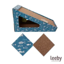 Leeby Walter rascador de cartón horizontal con bola y estampado de peces para gatos