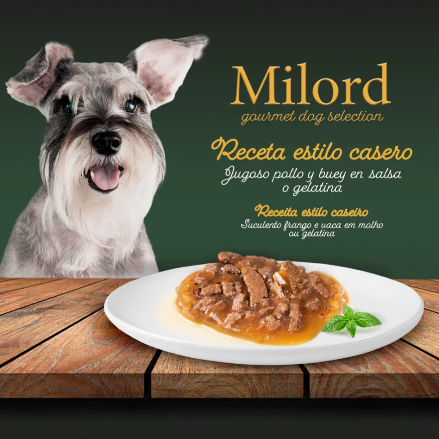 Milord Adult Receta estilo casero en Gelatina con Pollo y Buey sobres para perros - Multipack