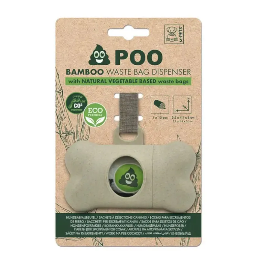 M-pets Poo Bamboo Porta Bolsas Biodegradable + 15 bolsas para heces de perro